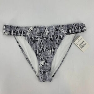 Chelsea 28‎ Women's Cheeky Mid Rise Bikini Bottom in White Snakeskin Size S NWT